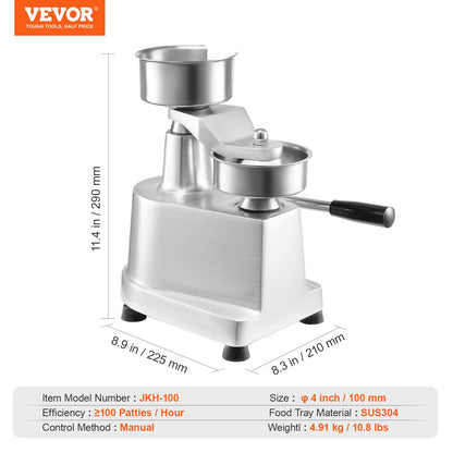 VEVOR Commercial Burger Patty Maker, 100mm Hamburger Beef Patty Maker, Heavy Duty