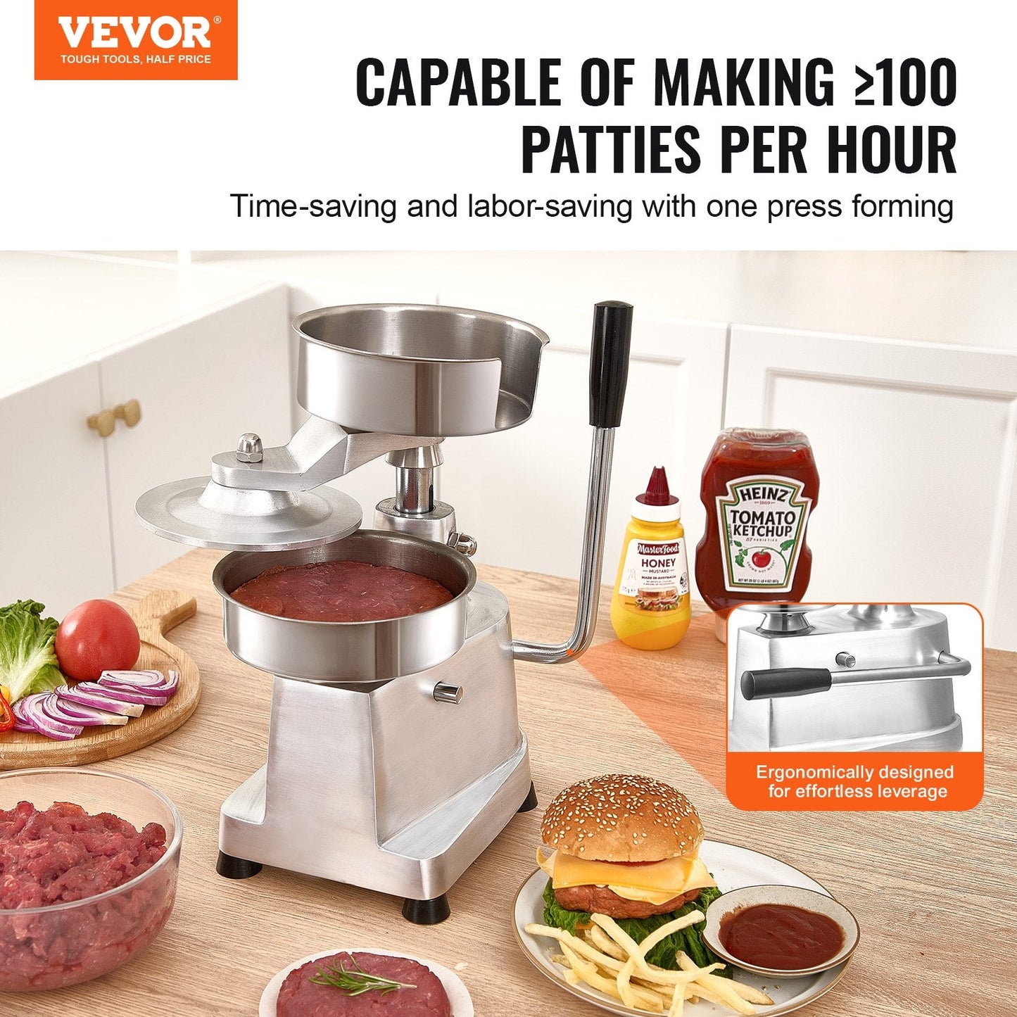 Heavy Duty Commercial Burger Press, 15cm Patty Maker with 1000 Papers