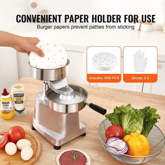 Heavy Duty Commercial Burger Press, 15cm Patty Maker with 1000 Papers
