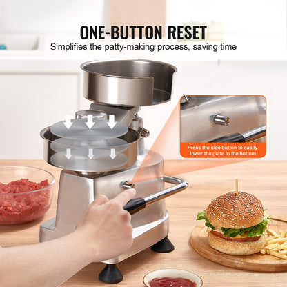 VEVOR Commercial Burger Patty Maker, Hamburger Beef Patty Maker with 3 Convertible