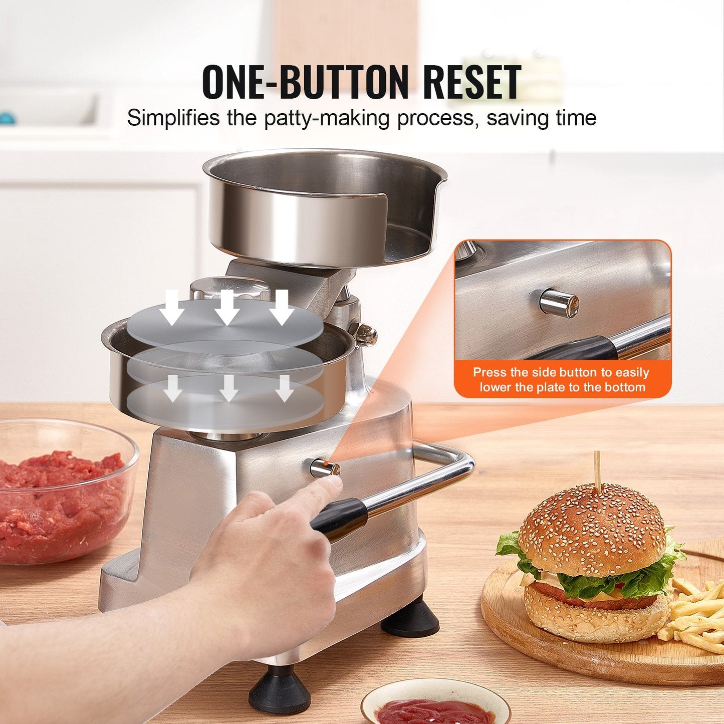 Commercial Burger Press Machine with 3 Mold Sizes, Stainless Steel, 1500 Papers