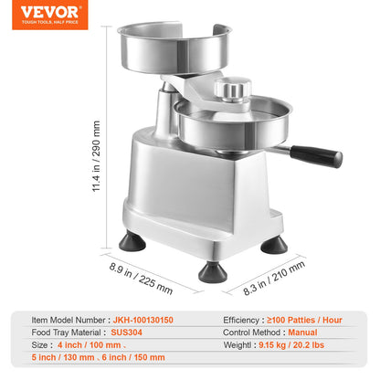 VEVOR Commercial Burger Patty Maker, Hamburger Beef Patty Maker with 3 Convertible
