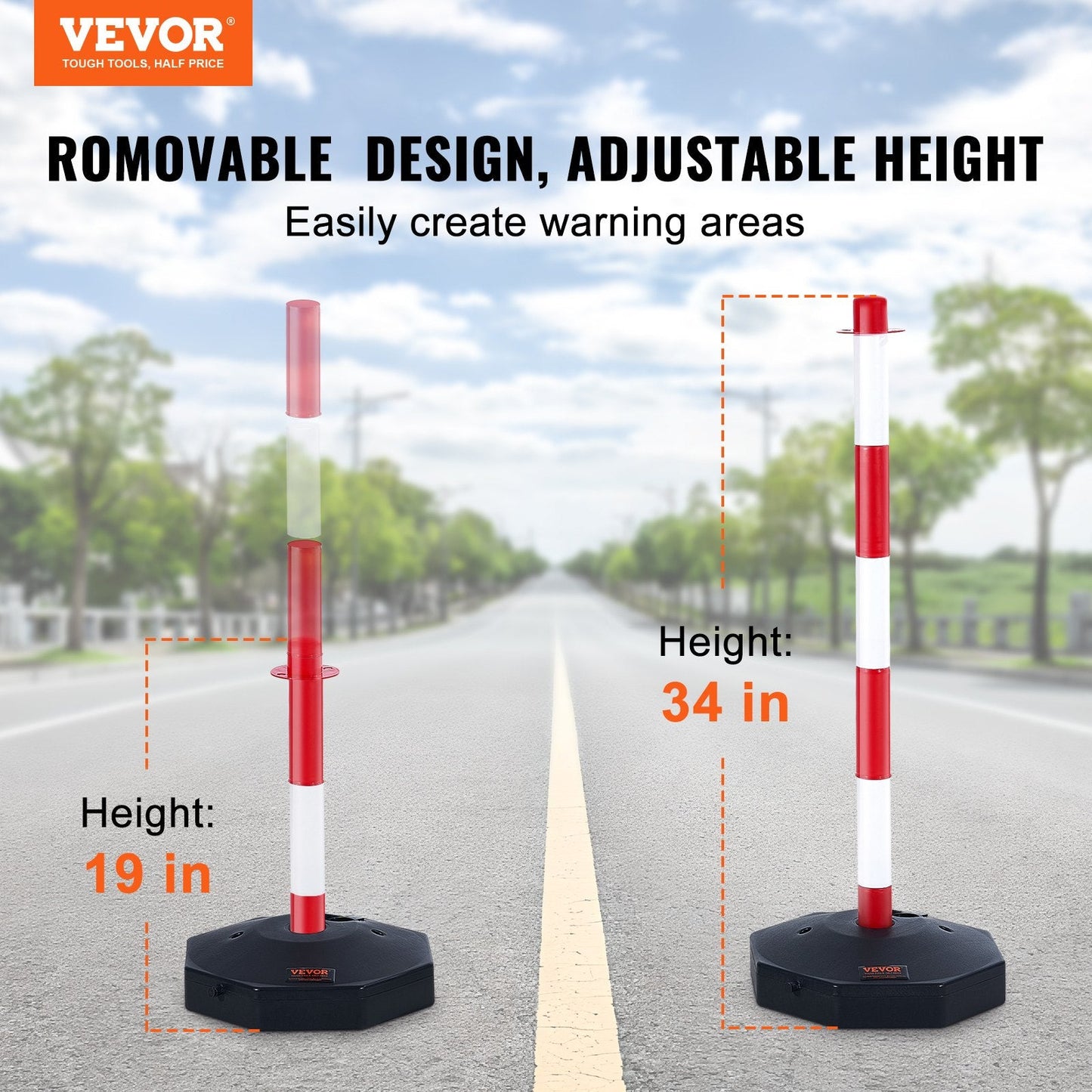 Adjustable Traffic Delineator Posts with Fillable Base and 2.5m Chain (2-Pack)