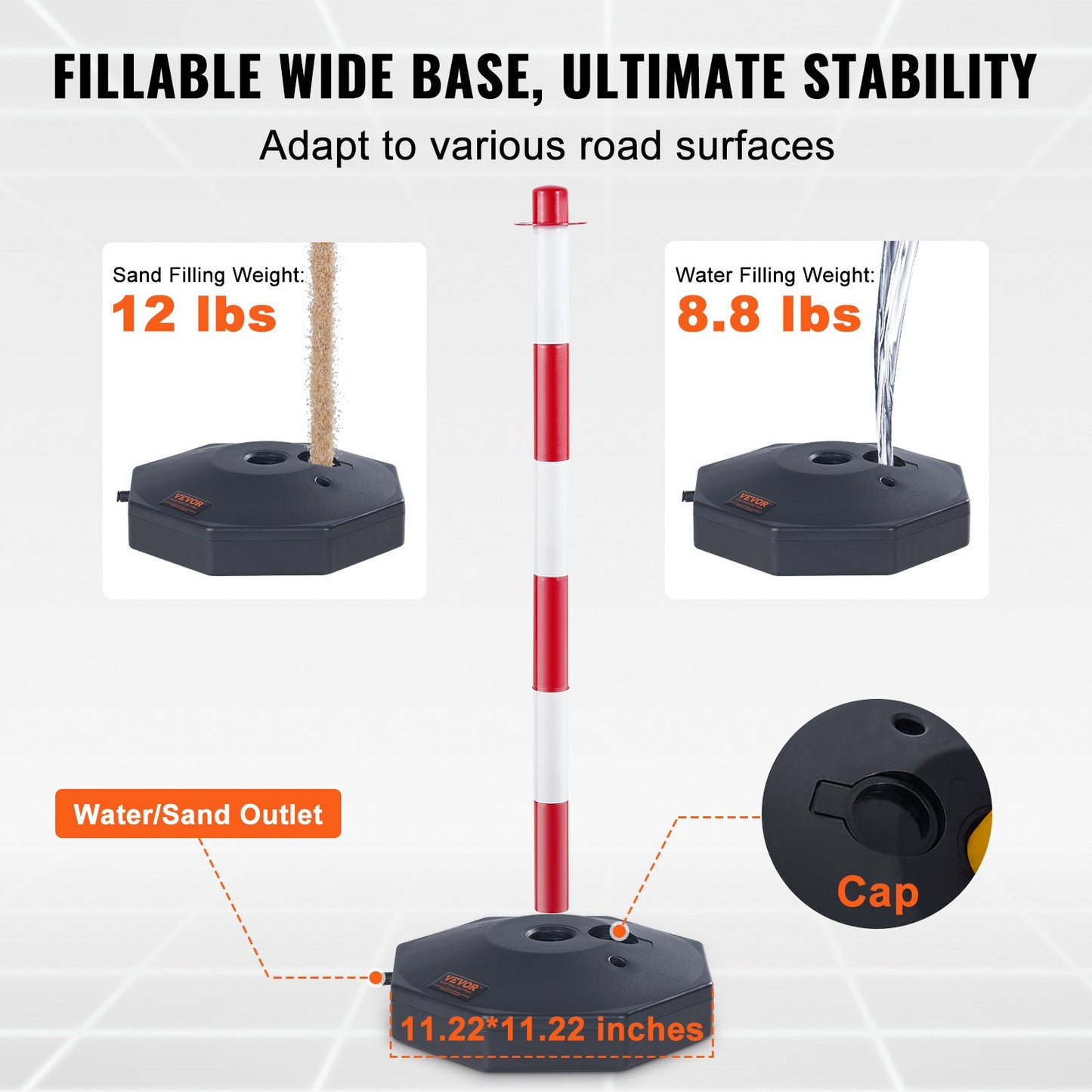 VEVOR 2PCs Traffic Delineator Post Cones with Fillable Base 8FT Chain Adjustable
