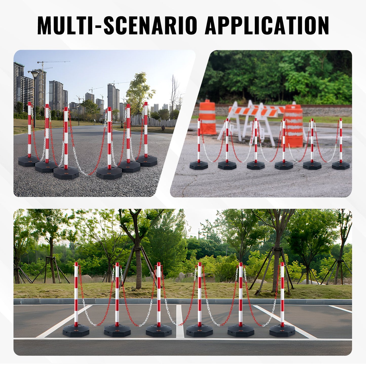 VEVOR 6PCs Traffic Delineator Post Cones with Fillable Base 6.6 FT Chain