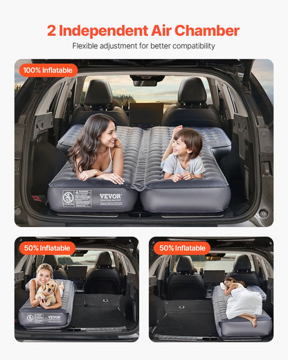 Car Air Mattress, Inflatable Car Camping Mattress, Oxford Thickened Travel Beds, Comfortable and Durable Portable Sleeping Pad with Air Pump, Nozzle, Carry Bag, Fits Most SUV MPV Sedan, Gray