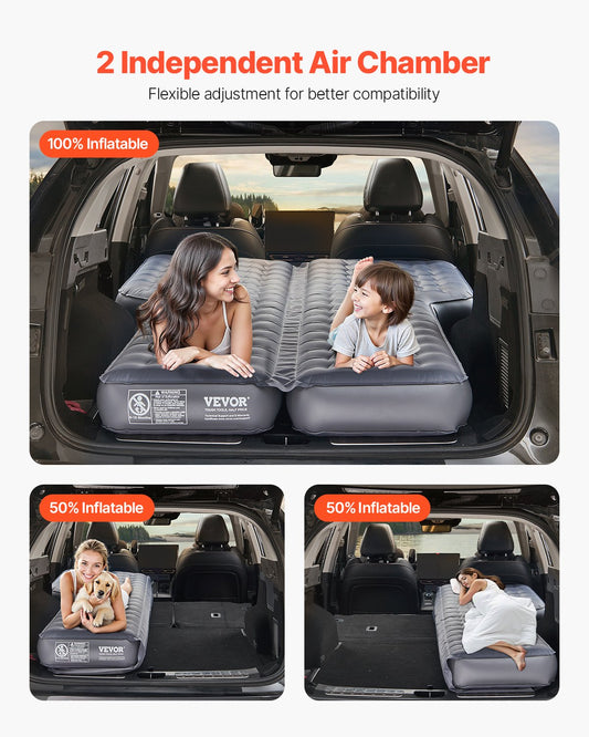 Car Air Mattress, Inflatable Car Camping Mattress, Oxford Thickened Travel Beds, Comfortable and Durable Portable Sleeping Pad with Air Pump, Nozzle, Carry Bag, Fits Most SUV MPV Sedan, Gray