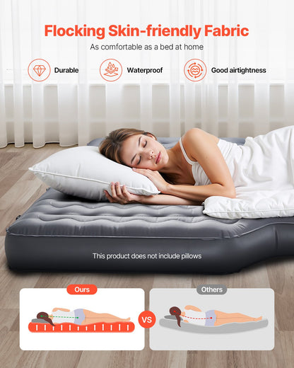 Car Air Mattress, Inflatable Car Camping Mattress, Oxford Thickened Travel Beds, Comfortable and Durable Portable Sleeping Pad with Air Pump, Nozzle, Carry Bag, Fits Most SUV MPV Sedan, Gray