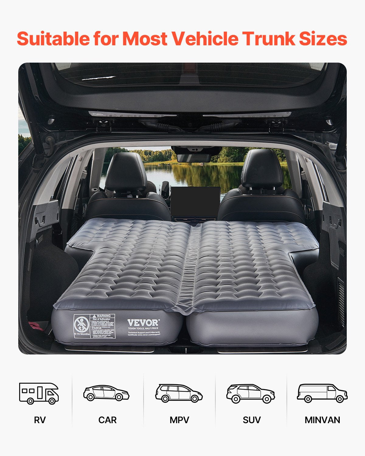 Car Air Mattress, Inflatable Car Camping Mattress, Oxford Thickened Travel Beds, Comfortable and Durable Portable Sleeping Pad with Air Pump, Nozzle, Carry Bag, Fits Most SUV MPV Sedan, Gray