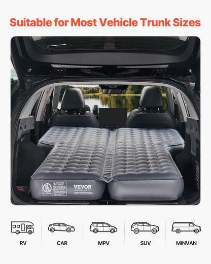 Car Air Mattress, Inflatable Car Camping Mattress, Oxford Thickened Travel Beds, Comfortable and Durable Portable Sleeping Pad with Air Pump, Nozzle, Carry Bag, Fits Most SUV MPV Sedan, Gray