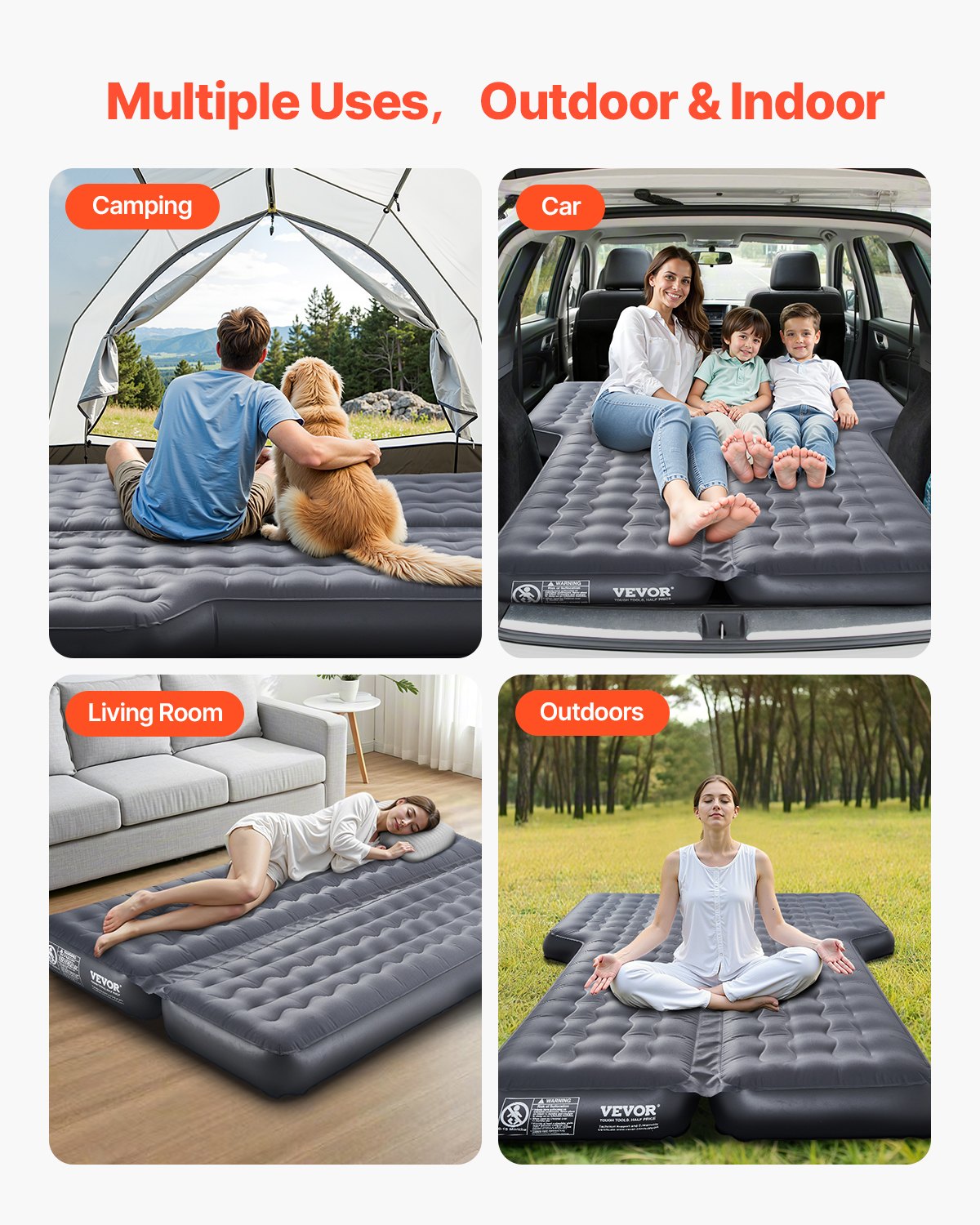 Car Air Mattress, Inflatable Car Camping Mattress, Oxford Thickened Travel Beds, Comfortable and Durable Portable Sleeping Pad with Air Pump, Nozzle, Carry Bag, Fits Most SUV MPV Sedan, Gray