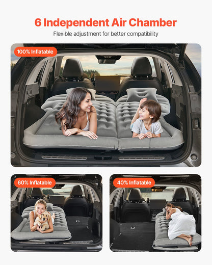Car Air Mattress, Inflatable Car Camping Mattress, Flocking Thickened Travel Beds, Comfortable and Durable Portable Sleeping Pad with Air Pump, Nozzle, Carry Bag, Fits Most SUV MPV Sedan, Gray