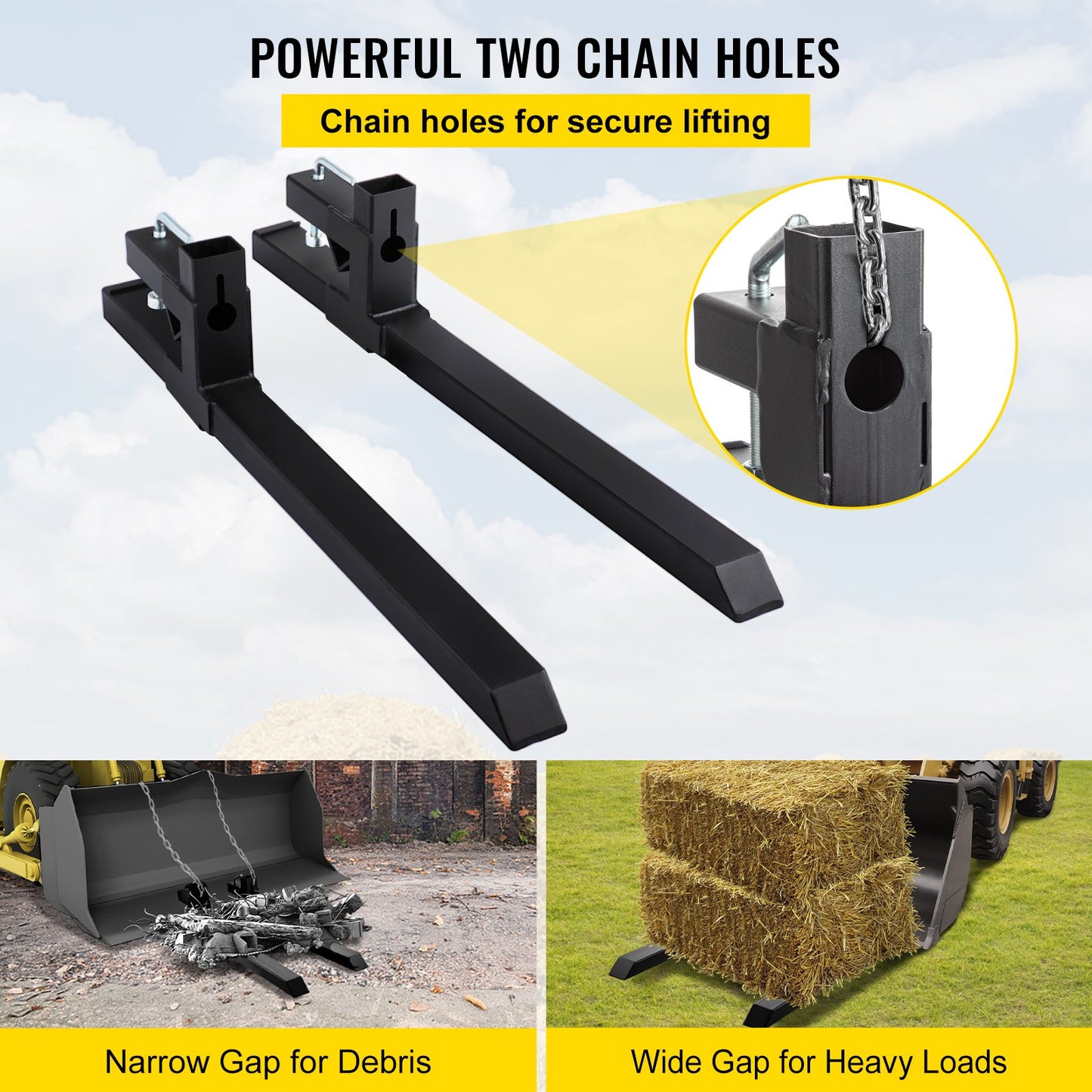 VEVOR 750mm 680kg Capacity Clamp On Pallet Forks Heavy Duty Loader Bucket Skid