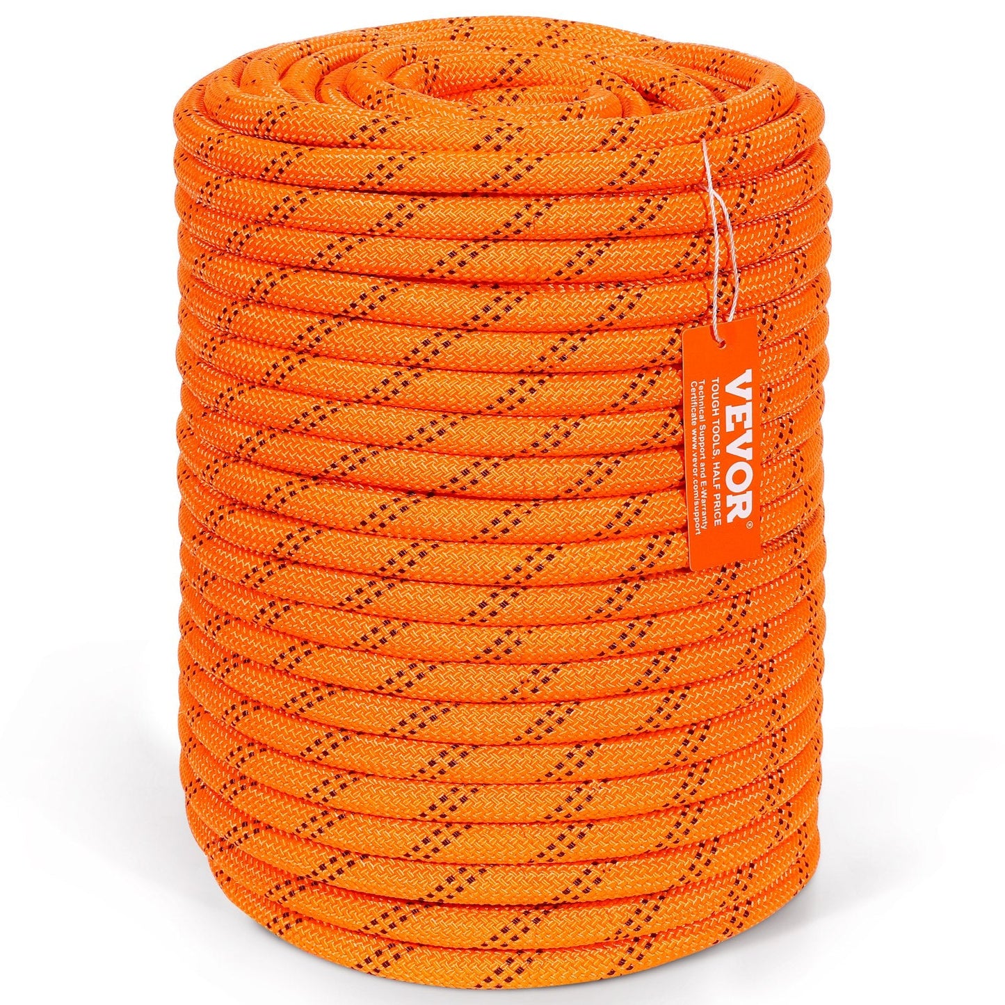 Heavy-Duty 12.7mm x 67m Polyester Rope, 48-Strand, 35.58kN Strength, Orange/Black