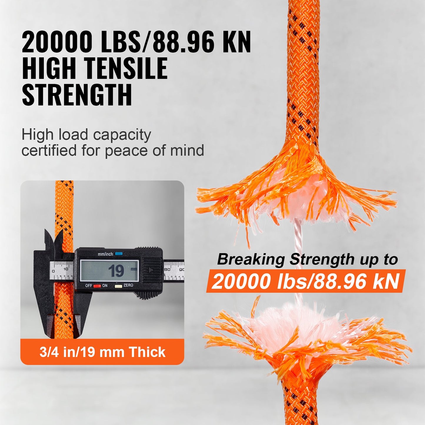 VEVOR Double Braided Polyester Rope, 19 mm x 67.06 m, 24 Strands, 88.96kN Breaking