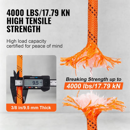 Heavy-Duty Polyester Rope 9.5 mm x 36.57 m, 17.79 kN, for Climbing & Rigging
