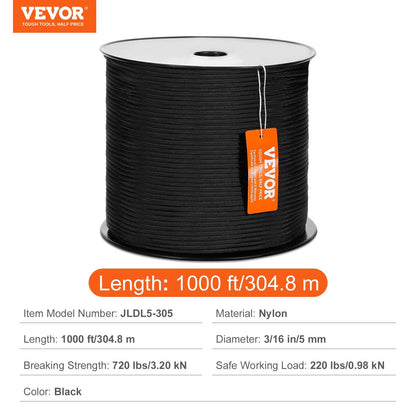 Durable 5mm Nylon Rope, 304.8m, 3.20kN Strength for Outdoor Activities