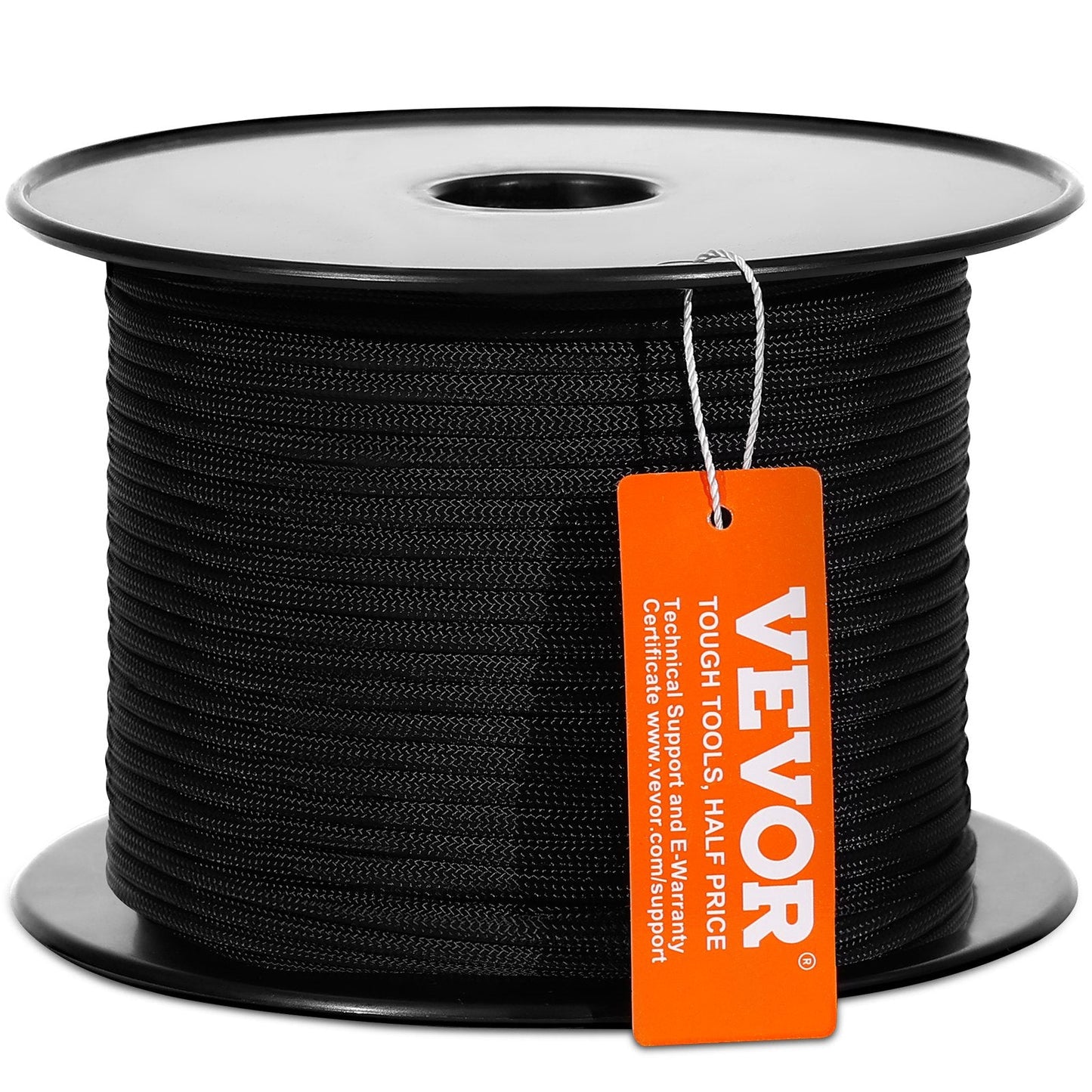 Arborist Climbing Rope, Braided Nylon, 5 mm x 76.2 m, 32-Strand, Black