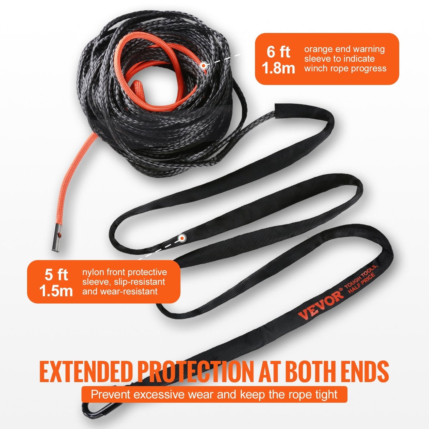 12.7mm x 28m Synthetic Winch Rope with Hook & Sleeve for Off-Road Vehicles