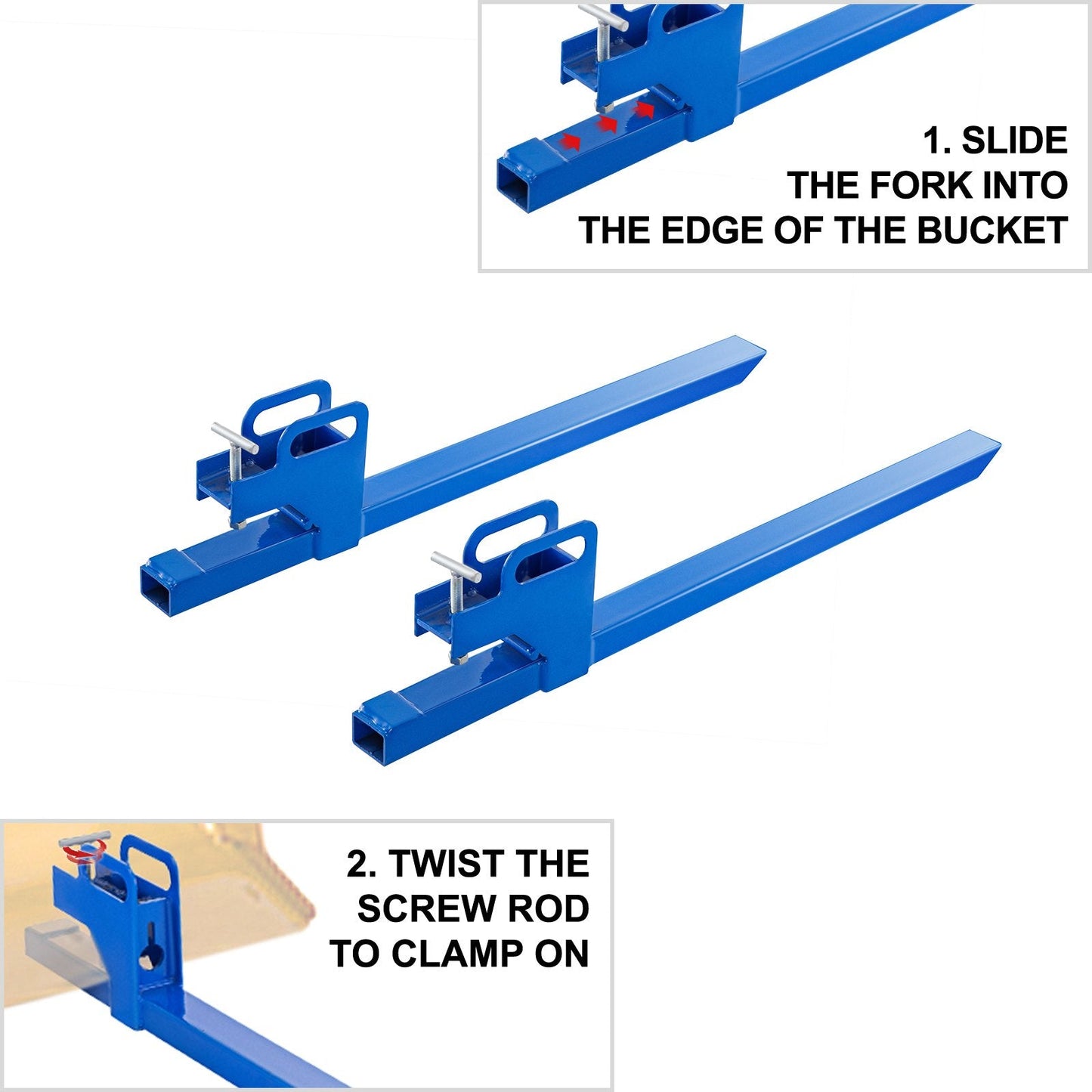 Clamp-On Tractor Bucket Forks, 1.27m Length, 450kg Capacity, Heavy Duty Steel