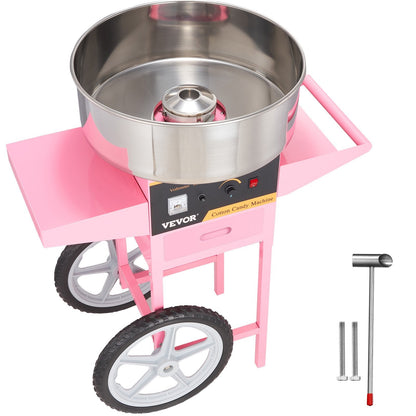 Commercial Cotton Candy Maker with Cart, 1000W, High Yield, Pink, 15 kg