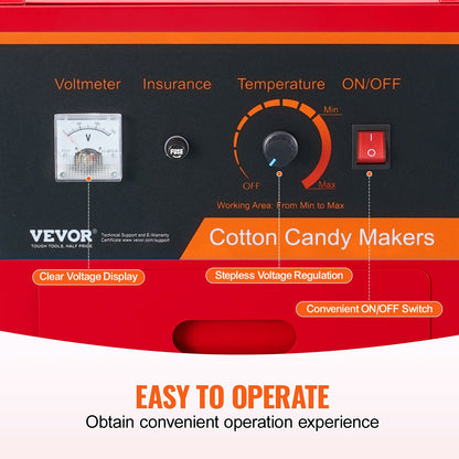 VEVOR Electric Cotton Candy Machine with Cart, 1000W Commercial Candy Floss Maker