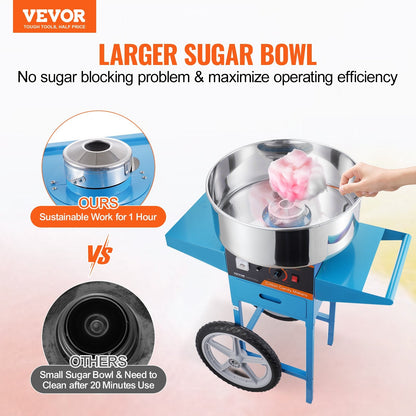 Electric Cotton Candy Maker with Cart, 1000W, Stainless Steel, 15 kg, Blue