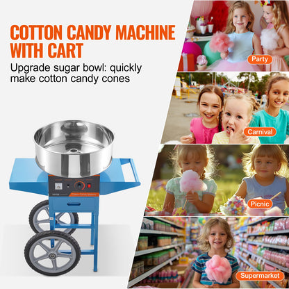 VEVOR Electric Cotton Candy Machine with Cart, 1000W Commercial Candy Floss Maker