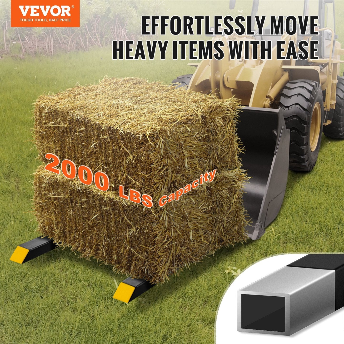 Clamp-On Tractor Bucket Forks, 907 kg Capacity, 1.49 m Length, Heavy Duty