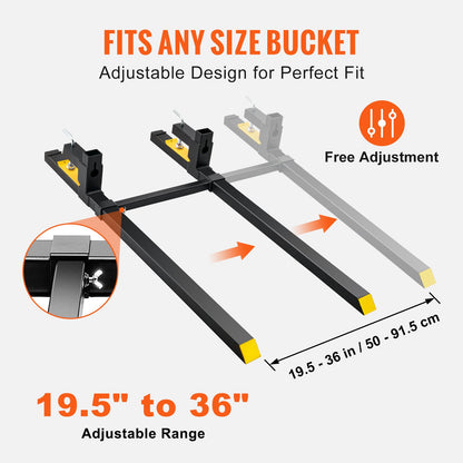 VEVOR Pallet Forks, 907 kg Tractor Bucket Forks, 1490 mm Total Length Clamp on Pallet