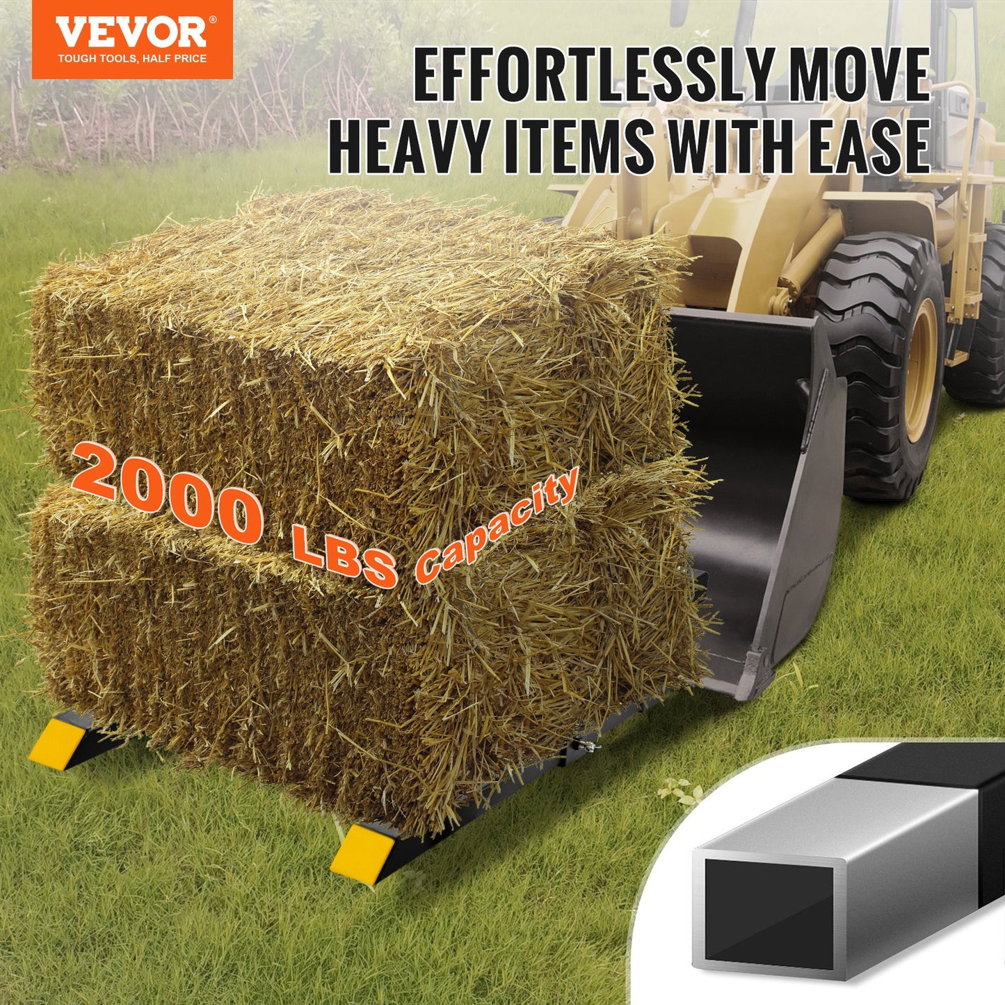 VEVOR Clamp On Pallet Forks 2000lbs Tractor Forks 43" Adjustable Bucket Forks