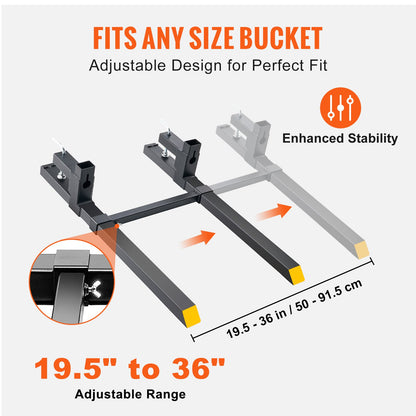 VEVOR Clamp On Pallet Forks 2000lbs Tractor Forks 43" Adjustable Bucket Forks