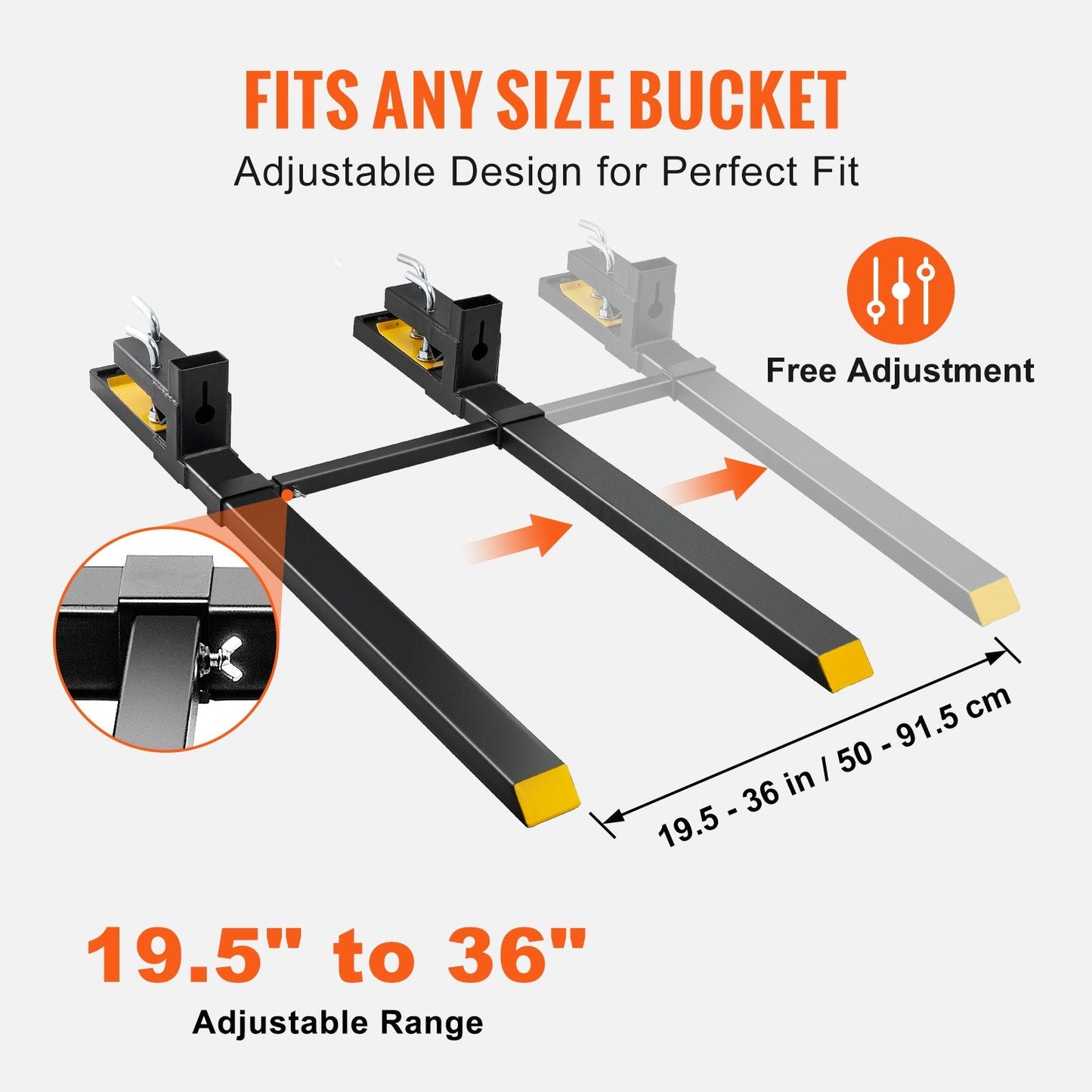 Heavy-Duty Tractor Pallet Forks, 1814 kg Capacity, 1.5 Meter Length, Adjustable Bar