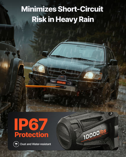 Electric Winch, 4500 kg Load Capacity, 12V DC Truck Winch with Φ8.9 mm x 27.4 m Synthetic Rope, Wireless & Wired Remote Control, IP67 Waterproof for Towing Off-Road SUV Jeep Trailer Boat