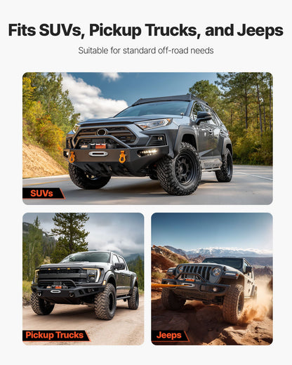 Electric Winch, 5400 kg Load Capacity, 12V DC Truck Winch with Φ9.1 mm x 23 m Synthetic Rope, Wireless & Wired Remote Control, IP55 Waterproof for Towing Off-Road SUV Jeep Trailer Boat