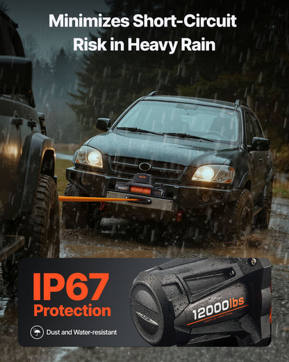 Electric Winch, 5400 kg Load Capacity, 12V DC Truck Winch with Φ9.5 mm x 28 m Synthetic Rope, Wireless & Wired Remote Control, IP67 Waterproof for Towing Off-Road SUV Jeep Trailer Boat