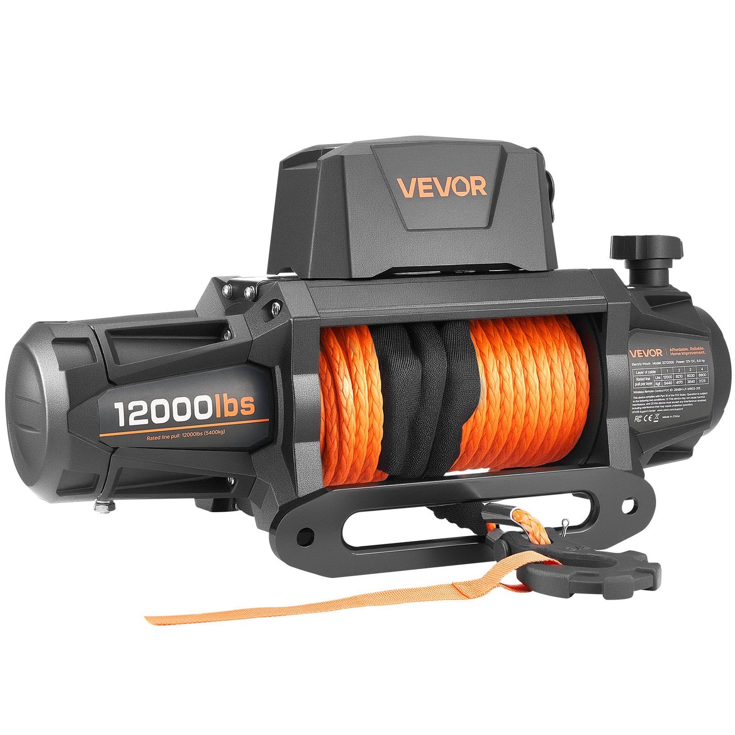 Electric Winch, 5400 kg Load Capacity, 12V DC Truck Winch with Φ9.5 mm x 28 m Synthetic Rope, Wireless & Wired Remote Control, IP67 Waterproof for Towing Off-Road SUV Jeep Trailer Boat