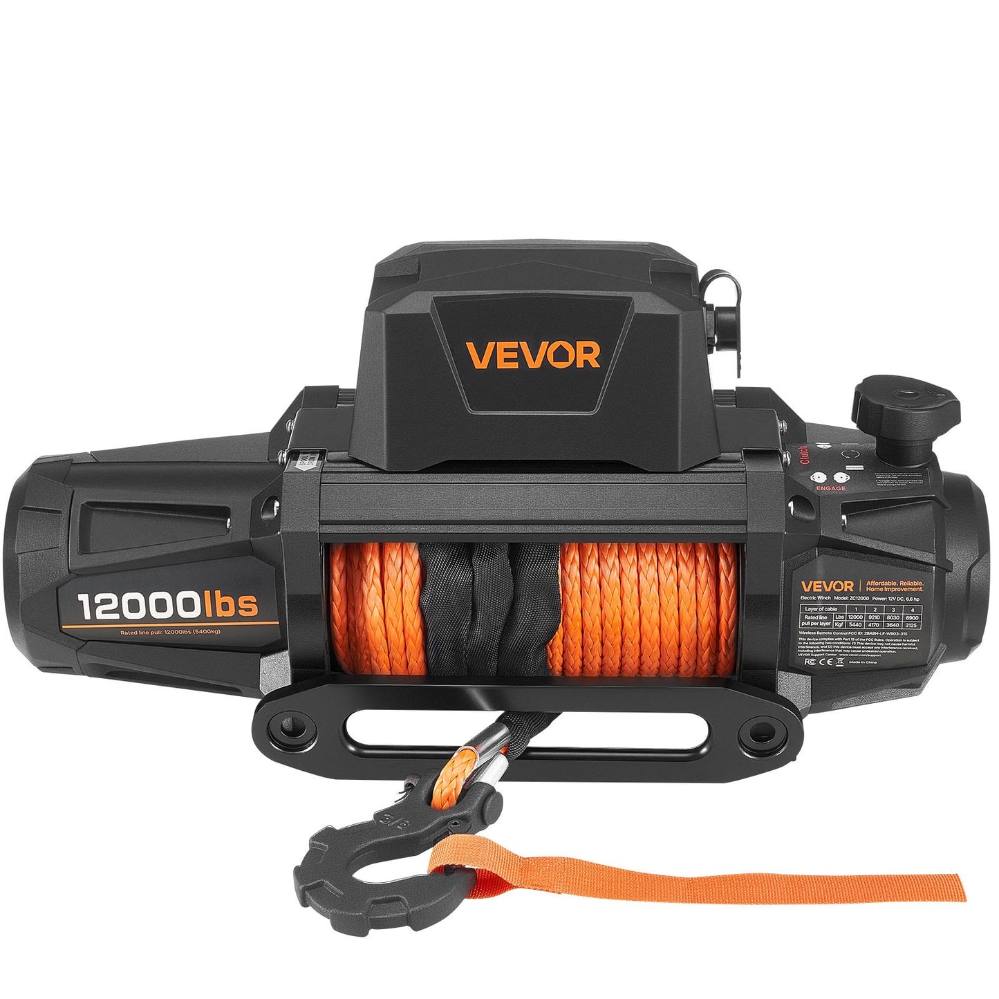 Electric Winch, 5400 kg Load Capacity, 12V DC Truck Winch with Φ9.5 mm x 28 m Synthetic Rope, Wireless & Wired Remote Control, IP67 Waterproof for Towing Off-Road SUV Jeep Trailer Boat