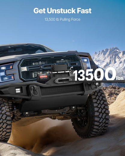 Electric Winch, 6100 kg Load Capacity, 12V DC Truck Winch with Φ9.5 mm x 26 m Synthetic Rope, Wireless & Wired Remote Control, IP55 Waterproof for Towing Off-Road SUV Jeep Trailer Boat