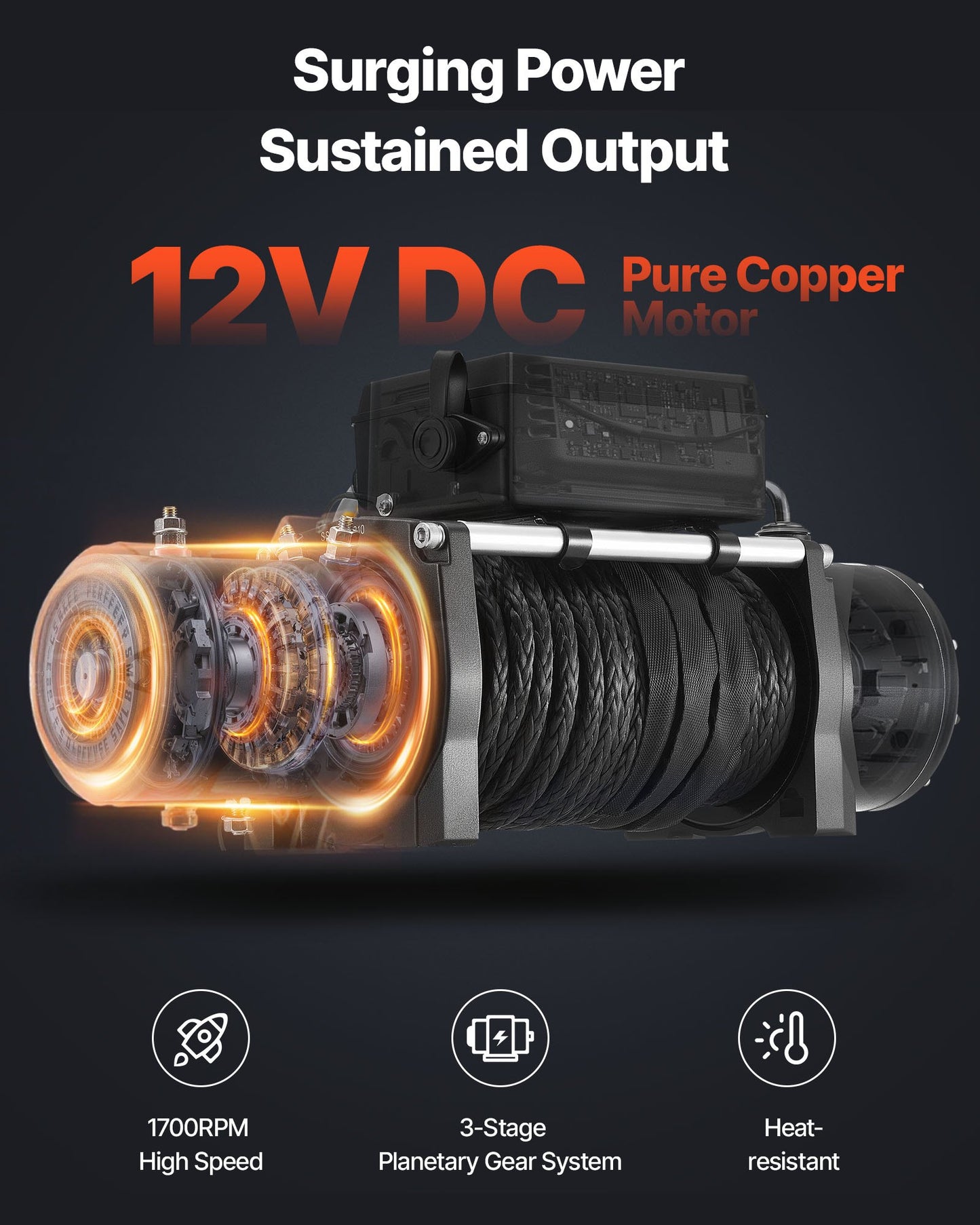 Electric Winch, 6100 kg Load Capacity, 12V DC Truck Winch with Φ9.5 mm x 26 m Synthetic Rope, Wireless & Wired Remote Control, IP55 Waterproof for Towing Off-Road SUV Jeep Trailer Boat