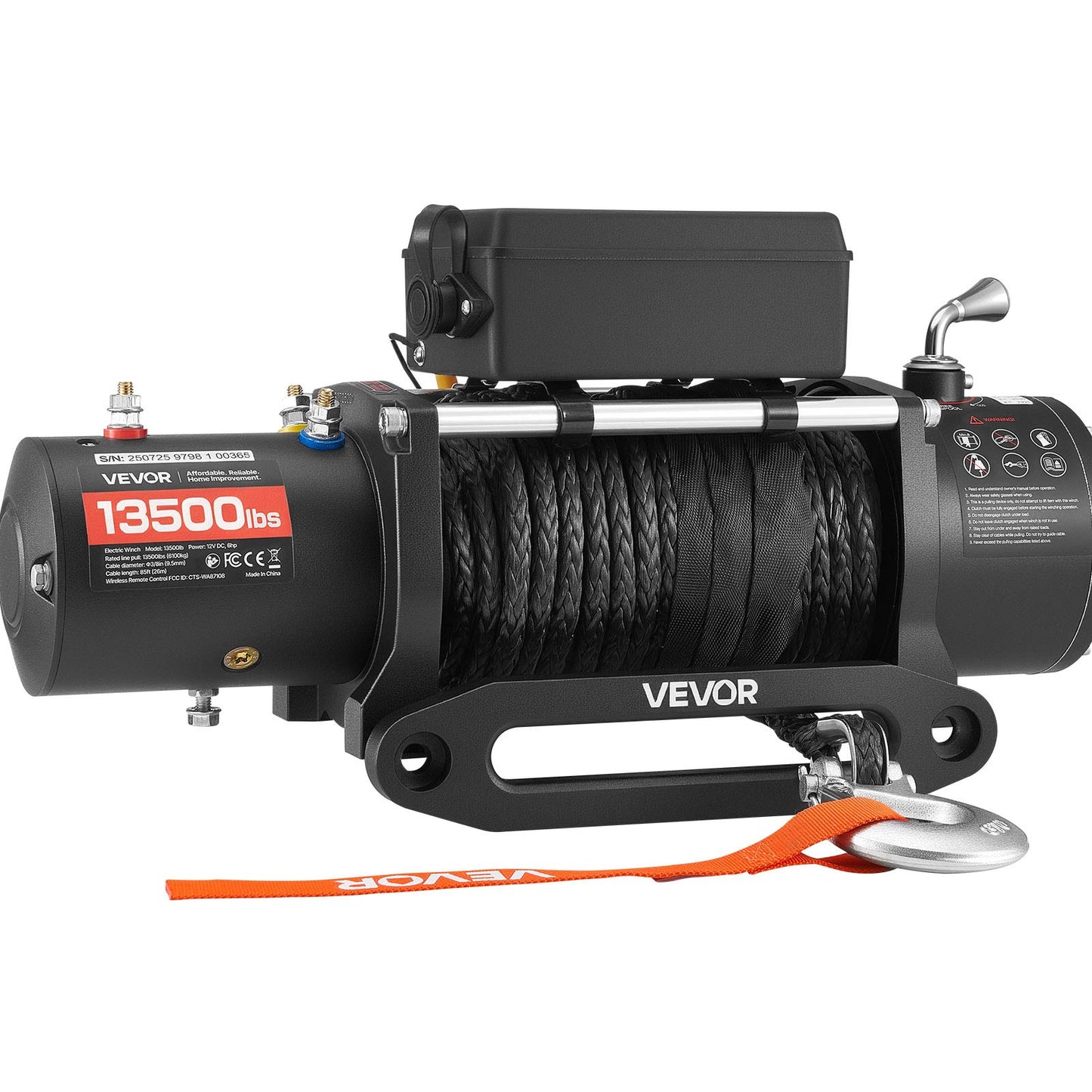 Electric Winch, 6100 kg Load Capacity, 12V DC Truck Winch with Φ9.5 mm x 26 m Synthetic Rope, Wireless & Wired Remote Control, IP55 Waterproof for Towing Off-Road SUV Jeep Trailer Boat