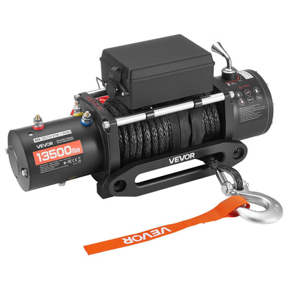 Electric Winch, 6100 kg Load Capacity, 12V DC Truck Winch with Φ9.5 mm x 26 m Synthetic Rope, Wireless & Wired Remote Control, IP55 Waterproof for Towing Off-Road SUV Jeep Trailer Boat