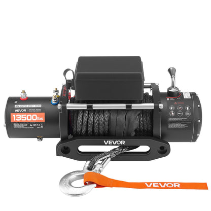 Electric Winch, 6100 kg Load Capacity, 12V DC Truck Winch with Φ9.5 mm x 26 m Synthetic Rope, Wireless & Wired Remote Control, IP55 Waterproof for Towing Off-Road SUV Jeep Trailer Boat
