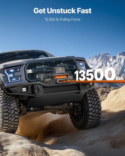 Electric Winch, 6100 kg Load Capacity, 12V DC Truck Winch with Φ9.5 mm x 28 m Synthetic Rope, Wireless & Wired Remote Control, IP67 Waterproof for Towing Off-Road SUV Jeep Trailer Boat