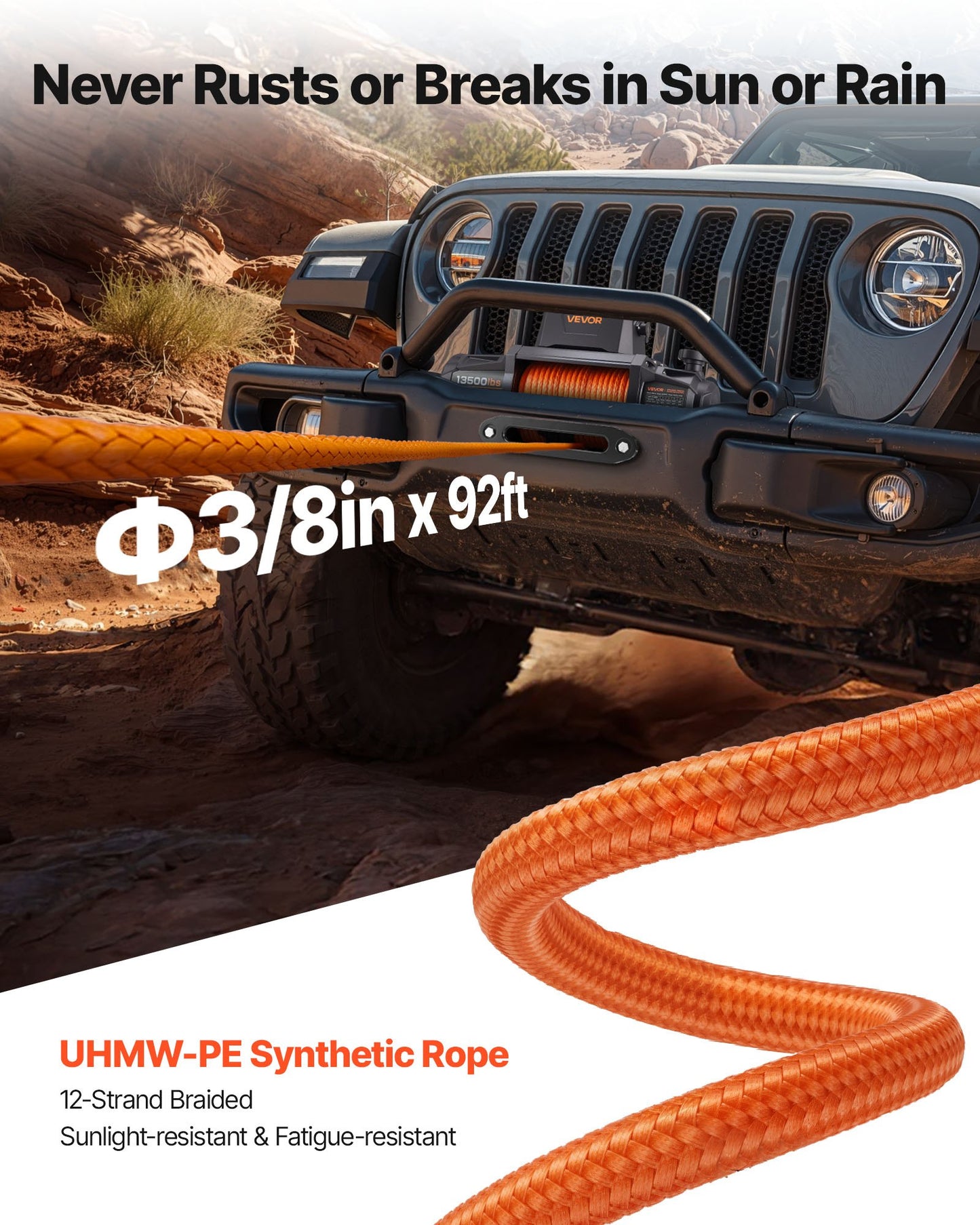 Electric Winch, 6100 kg Load Capacity, 12V DC Truck Winch with Φ9.5 mm x 28 m Synthetic Rope, Wireless & Wired Remote Control, IP67 Waterproof for Towing Off-Road SUV Jeep Trailer Boat