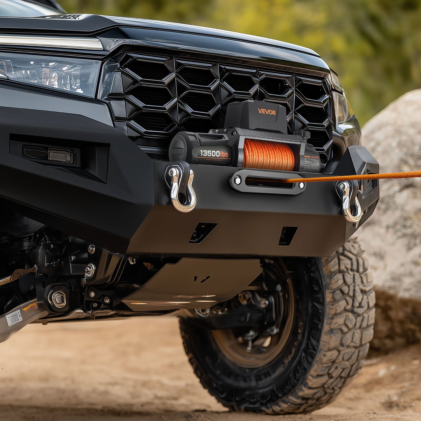 Electric Winch, 6100 kg Load Capacity, 12V DC Truck Winch with Φ9.5 mm x 28 m Synthetic Rope, Wireless & Wired Remote Control, IP67 Waterproof for Towing Off-Road SUV Jeep Trailer Boat