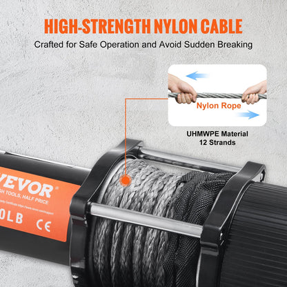 Electric Winch, 2041 kg Load Capacity, 0.6 cm x 12 m Rope, Wireless Remote Control