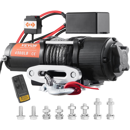 Electric Winch, 2041 kg Load Capacity, 0.6 cm x 12 m Rope, Wireless Remote Control