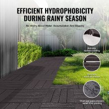 Ten dark brown interlocking deck tiles cover 10 square feet on patios, porches, showers, and pet areas