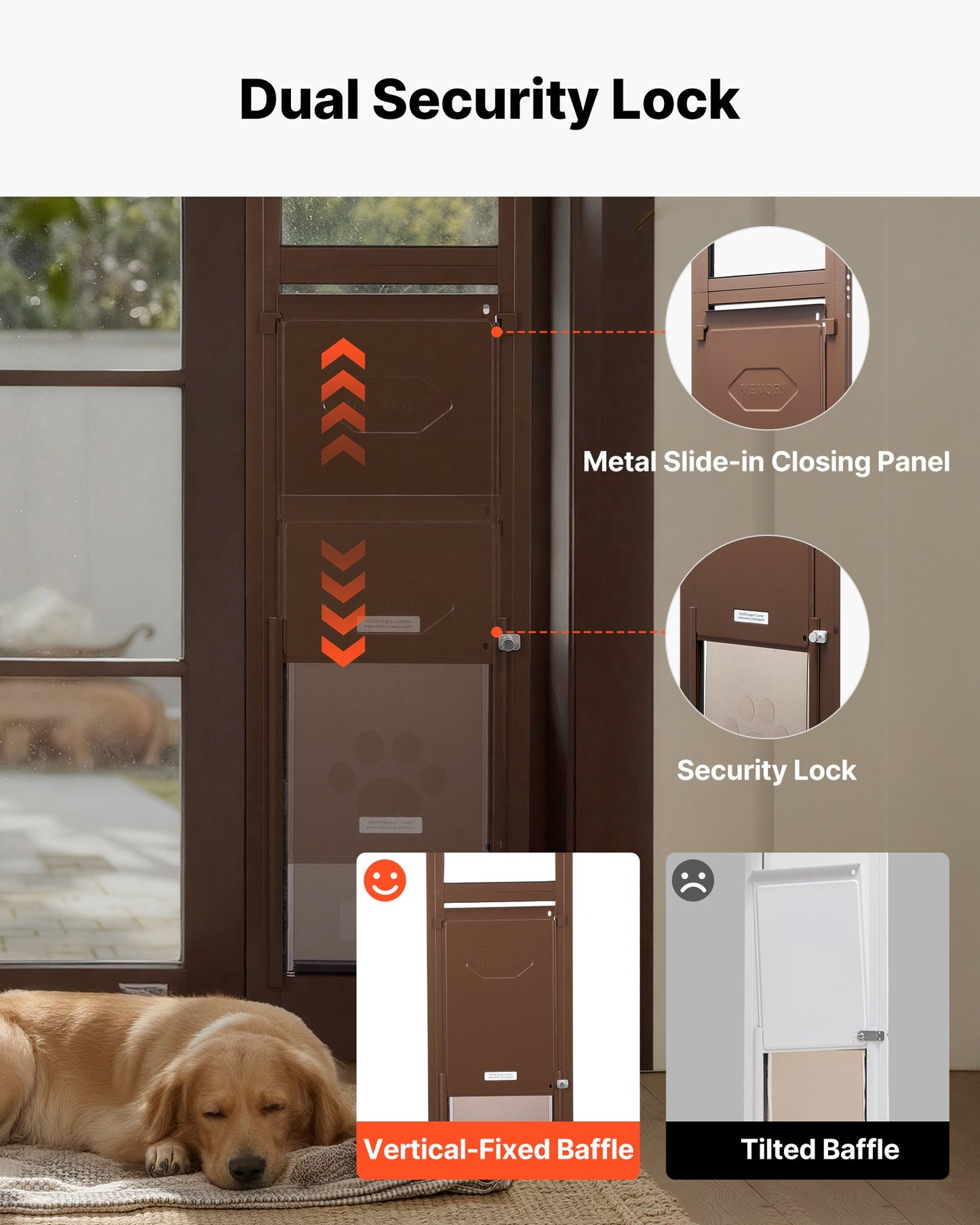 Dog Door for Sliding Glass Door, 1927 mm to 2040 mm Adjustable Height, Aluminum Alloy Frame with Rotating Hinges, Lock Design, 260.4 x 412.8 mm Flap, Sliding Glass Pet Door for Renters